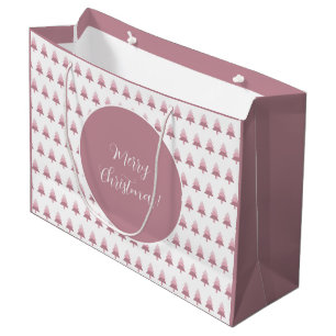 Grand Sac Cadeau Élégant Motif d'arbre de Noël rose Ombre