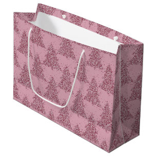 Grand Sac Cadeau Élégant Motif d'arbre   Dusty Mauve Rose Noël