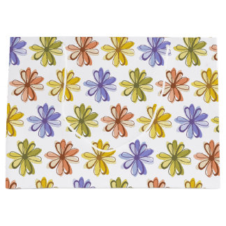 Grand Sac Cadeau Élégant Motif de fleurs