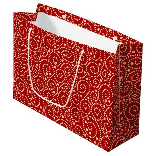 Grand Sac Cadeau Élégant Motif Red et Gold Swirls (Devant Angle)