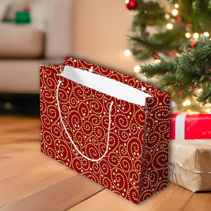Grand Sac Cadeau Élégant Motif Red et Gold Swirls