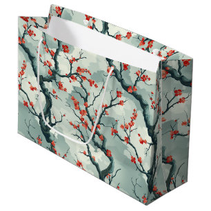 Grand Sac Cadeau Élégant Motif sans couture en fleur de cerisier (7