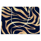 Grand Sac Cadeau Elegant Navy Blue Gold Zebra Print (Devant)