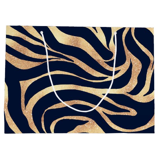 Grand Sac Cadeau Elegant Navy Blue Gold Zebra Print (Dos)