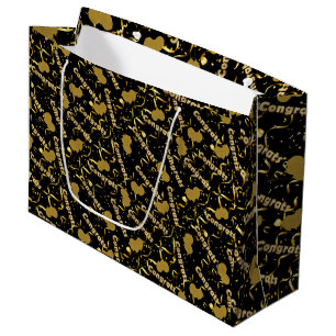 Grand Sac Cadeau Élégant Noir & Or Fêtes spéciales