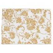 Grand Sac Cadeau Élégant or blanc floral (Devant)