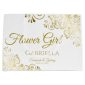 Grand Sac Cadeau Elégant or & blanc Simple Flower Mariage (Devant)