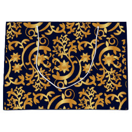 Grand Sac Cadeau Élégant or et marine foncé