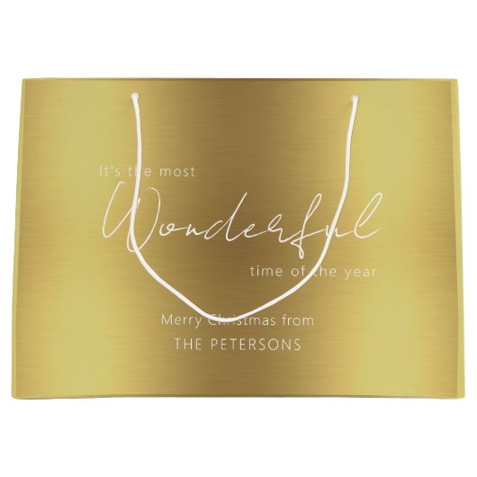 Grand Sac Cadeau Élégant or Joyeux Noël avec nom (Devant)