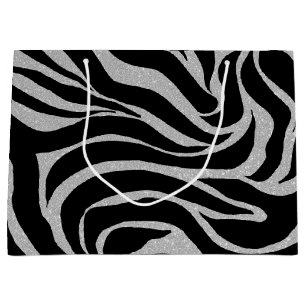 Grand Sac Cadeau Elégant Parties scintillant noire Silver Zebra Po