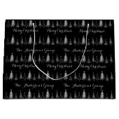 Grand Sac Cadeau Élégant Pins Noir et Blanc Noël (Devant)