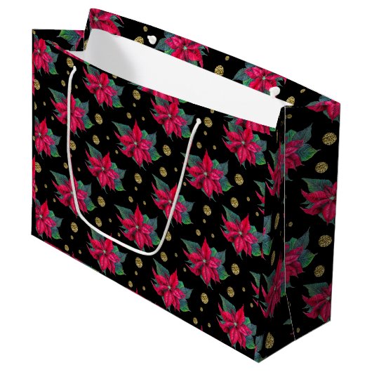 Grand Sac Cadeau Elegant Poinsettia Floral Pattern (Devant Angle)