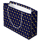 Grand Sac Cadeau Élégant pois doré sur bleu marine (Dos Angle)