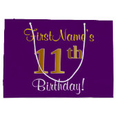 Grand Sac Cadeau Elégant, pourpre, Faux Gold 11e anniversaire + Nom (Dos)
