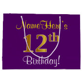 Grand Sac Cadeau Elégant, pourpre, Faux Gold 12ème anniversaire + N (Dos)