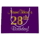 Grand Sac Cadeau Elégant, pourpre, Faux Gold 28ème anniversaire + N (Devant)