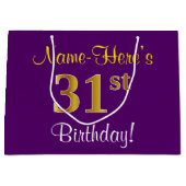 Grand Sac Cadeau Elégant, pourpre, Faux Gold 31e anniversaire + Nom (Devant)