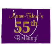 Grand Sac Cadeau Elégant, pourpre, Faux Gold 55e anniversaire + Nom (Dos)