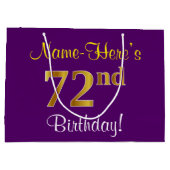 Grand Sac Cadeau Elégant, pourpre, Faux Gold 72e anniversaire + Nom (Dos)