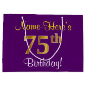 Grand Sac Cadeau Elégant, pourpre, Faux Gold 75e anniversaire + Nom (Dos)
