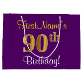 Grand Sac Cadeau Elégant, pourpre, Faux Gold 90e anniversaire + Nom (Dos)
