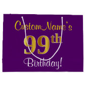 Grand Sac Cadeau Elégant, pourpre, Faux Gold 99e anniversaire + Nom (Dos)