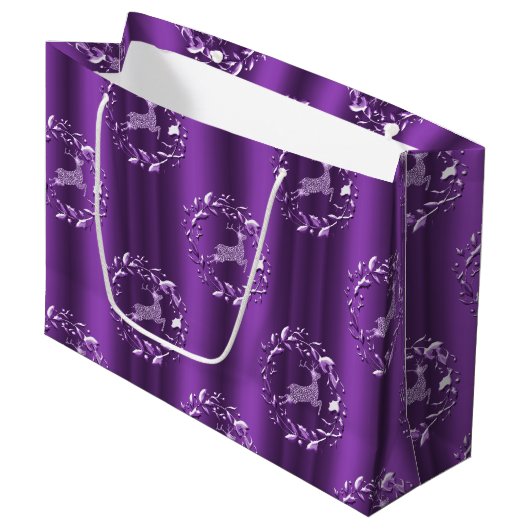 Grand Sac Cadeau Élégant renne d'argent violet Noël (Devant Angle)