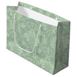 Grand Sac Cadeau Élégant romantique chic floral vert Damask-Sage