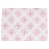 Grand Sac Cadeau Elégant rose blanc or croix motif baptême (Dos)