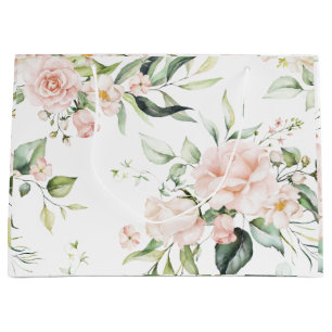 Grand Sac Cadeau Elégant rose clair Eucalyptus Mariage de verdure