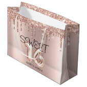 Grand Sac Cadeau Élégant Rose de Parties scintillant Gold Drips Swe (Devant Angle)