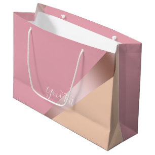 Grand Sac Cadeau Elégant rose de poulet doré rose et orange géom