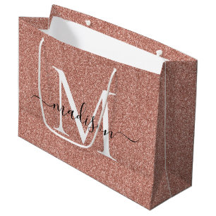 Grand Sac Cadeau Élégant Rose Rose Parties scintillant or Monogramm