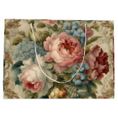 Grand Sac Cadeau Élégant Rose victorien, Fleurs de Jardin (Dos)