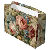 Grand Sac Cadeau Élégant Rose victorien, Fleurs de Jardin (Dos Angle)