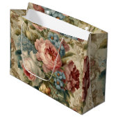Grand Sac Cadeau Élégant Rose victorien, Fleurs de Jardin (Devant Angle)