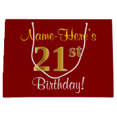 Grand Sac Cadeau Elégant, Rouge, Faux Gold 21e anniversaire; Nom pe (Devant)