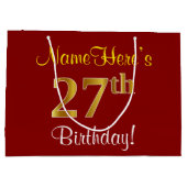 Grand Sac Cadeau Elégant, Rouge, Faux Gold 27e anniversaire; Nom pe (Dos)