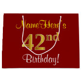 Grand Sac Cadeau Elégant, Rouge, Faux Gold 42e anniversaire; Nom pe (Devant)