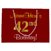 Grand Sac Cadeau Elégant, Rouge, Faux Gold 42e anniversaire; Nom pe (Dos)