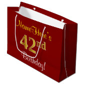 Grand Sac Cadeau Elégant, Rouge, Faux Gold 42e anniversaire; Nom pe (Devant Angle)