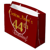 Grand Sac Cadeau Elégant, Rouge, Faux Gold 44e anniversaire; Nom pe (Dos Angle)