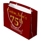 Grand Sac Cadeau Elégant, Rouge, Faux Gold 75e anniversaire; Nom pe (Dos Angle)