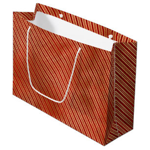 Grand Sac Cadeau Élégant rouge feuille d'or sucre de canne rayures