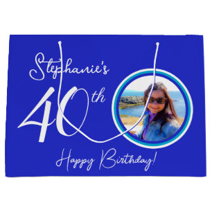 Grand Sac Cadeau Elégant Royal Blue 40th Birthday Photo