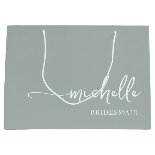 Grand Sac Cadeau Élégant Sage Green Chic Monogramme Script (Devant)