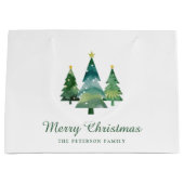 Grand Sac Cadeau Élégant Script Aquarelle Arbres de Noël (Devant)