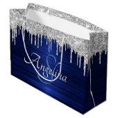 Grand Sac Cadeau Élégant Script Blue Metallic Parties scintillant a (Dos Angle)