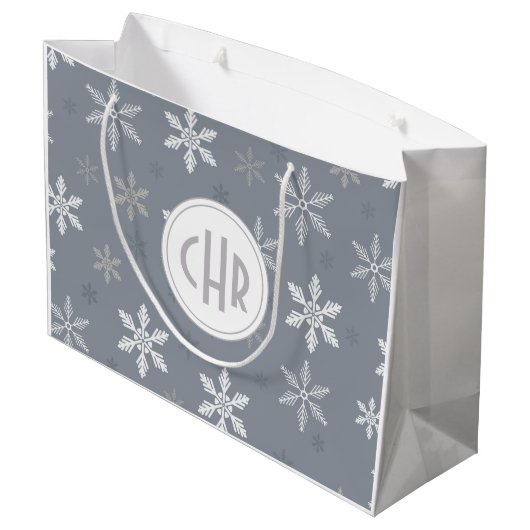 Grand Sac Cadeau Élégant Snowflakes en Arrière - plan bleu (Dos Angle)