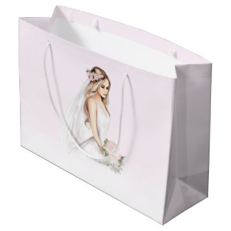 Grand Sac Cadeau Élégant Tendre Rose Future Mariée Enterrement de V